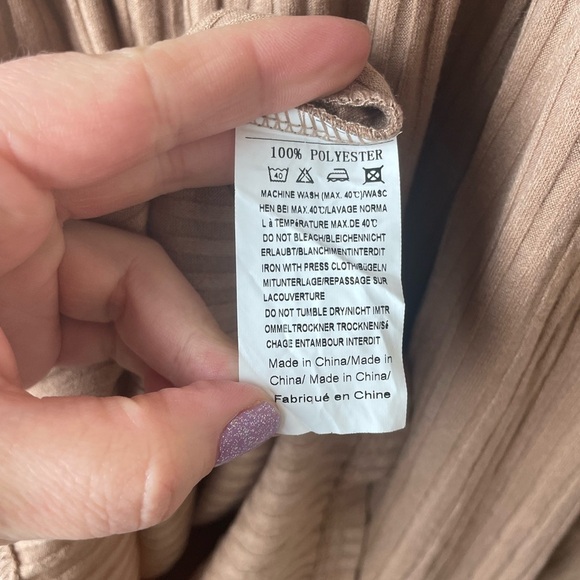 Sherryrise Women's Long Sleeve Ribbed Fit & Flare Dress Beige Size XL - Picture 9 of 9